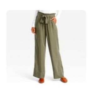 Women's high-rise wide leg pants- Knox Rose Olive Green- size L